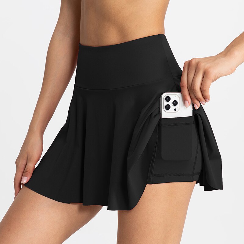 Saias de tênis plissadas feminina com bolsos de cintura alta com shorts 2 em 1 de ginástica para treino de golfe