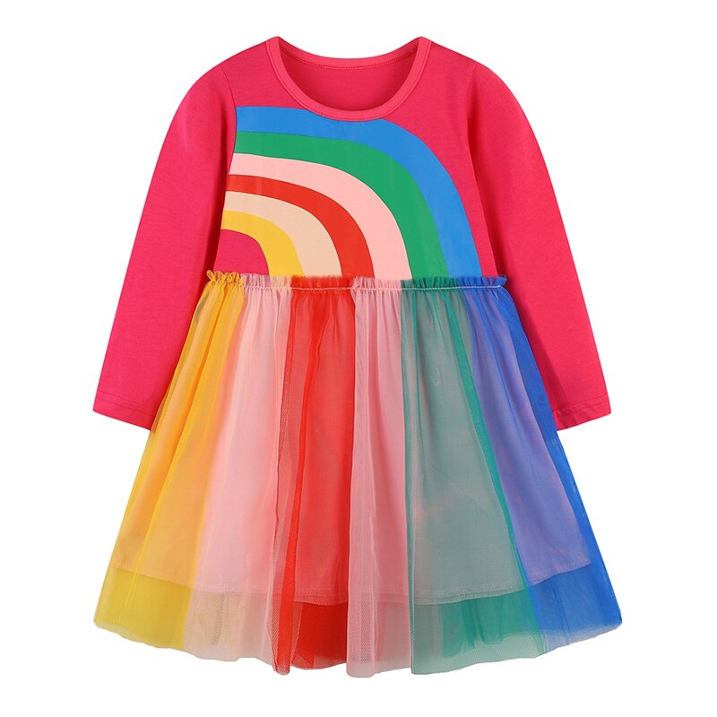 Vestido infantil feminino com manga comprida e desenhos animados