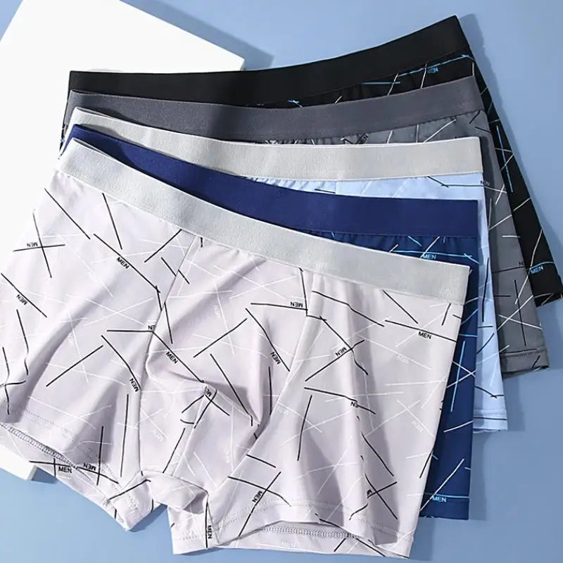 Conjunto com 4 peças de cuecas boxers masculinas respiráveis com estampa de ângulos convexos em cores sólidas