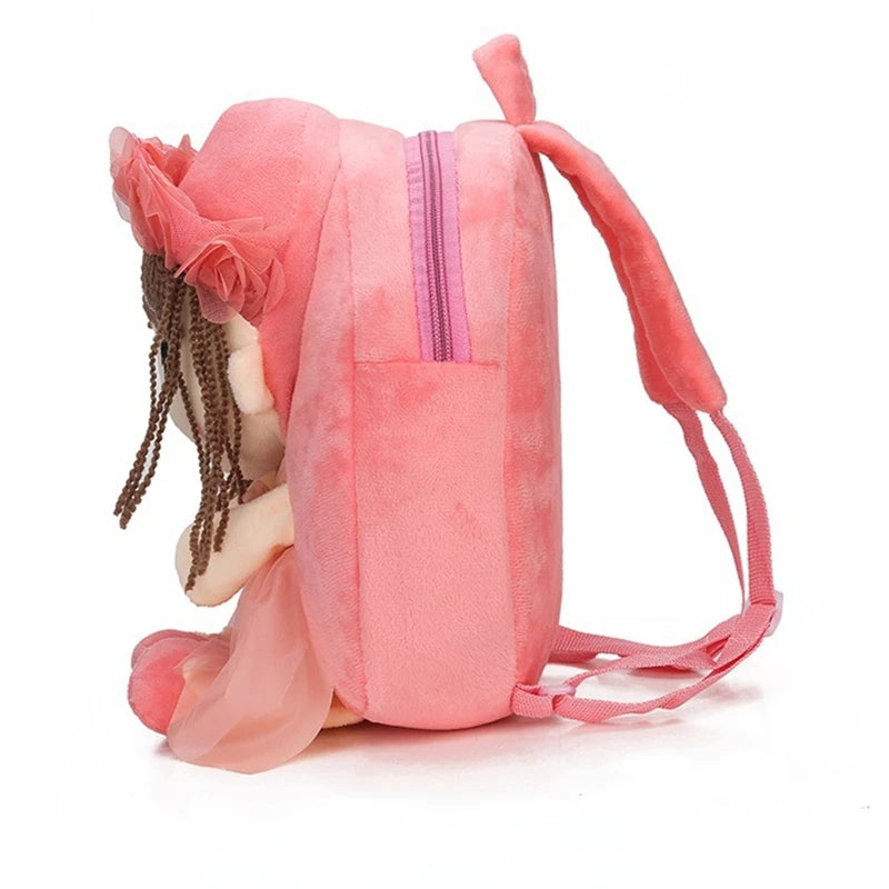 Mochila escolar infantil de pelúcia com desenho animado para crianças escolares de jardim de infância