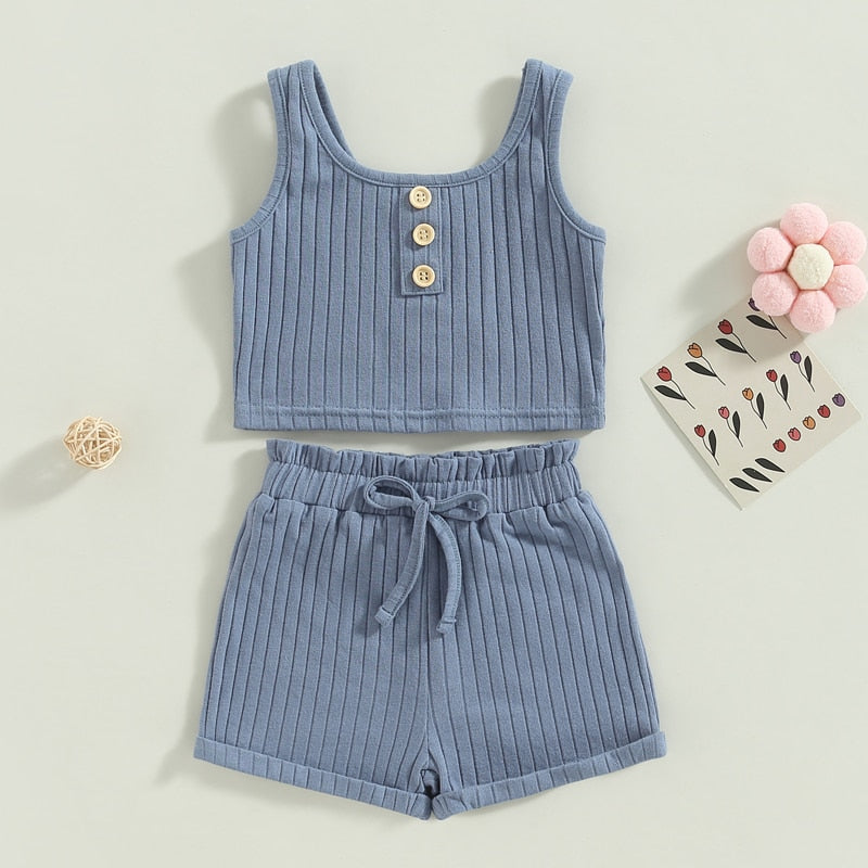 Conjunto para meninas e bebês colete com botões +short