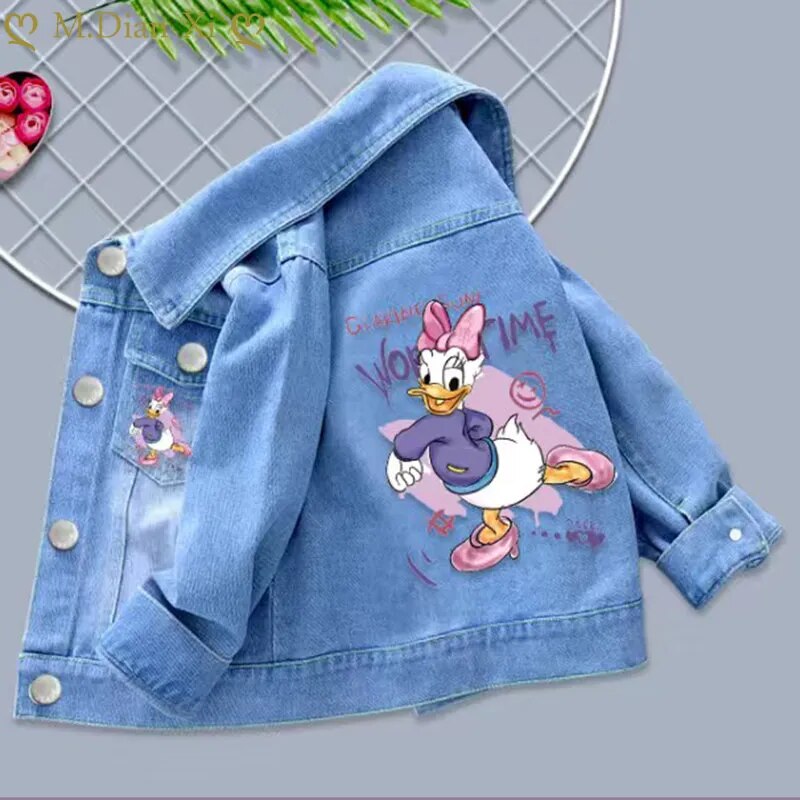 Jaquetas jeans infantis feminina com desenhos de personagens da Disney