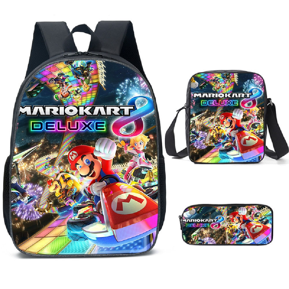 Kit escolar infantil do anime Super Mario com 3 peças bolsa +lancheira + estojo