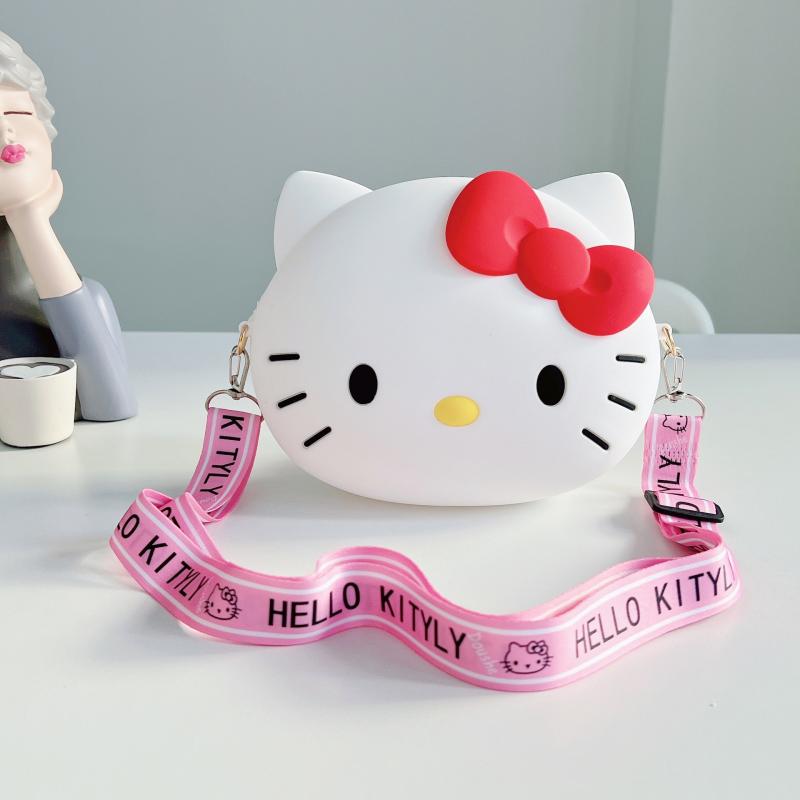 Mini bolsa infantil de ombro Hello Kitty de silicone à prova d'água