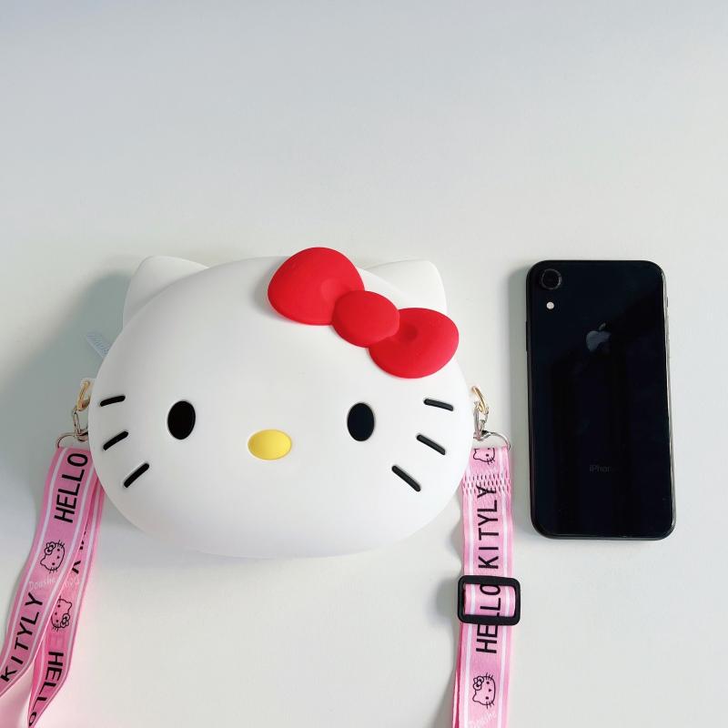 Mini bolsa infantil de ombro Hello Kitty de silicone à prova d'água