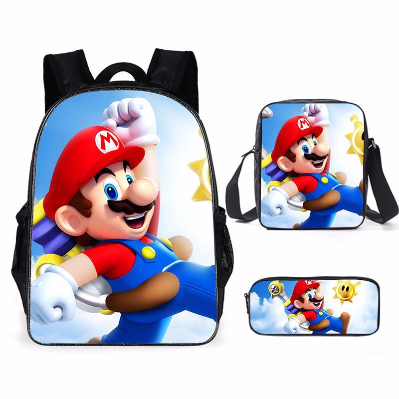 Kit escolar infantil do anime Super Mario com 3 peças bolsa +lancheira + estojo