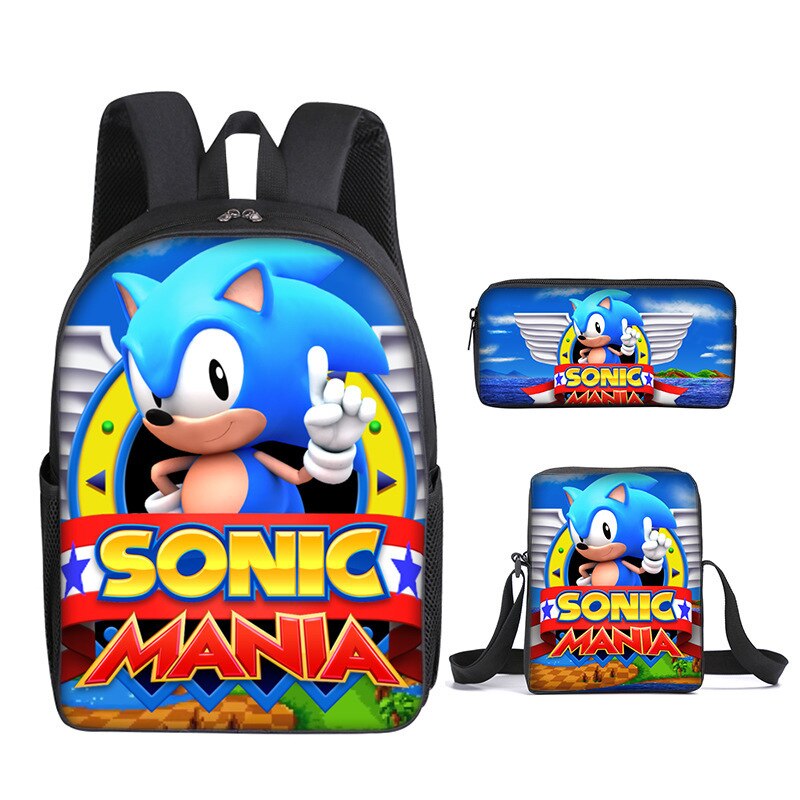 Kit escolar infantil do Sonic 3 peças bolsa+mochila+estojo