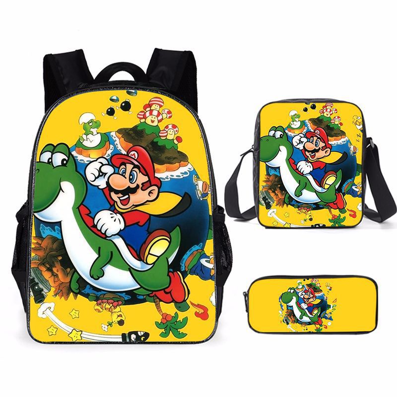 Kit escolar do Super Mario 3 peças Estojo + Bolsa + Mochila