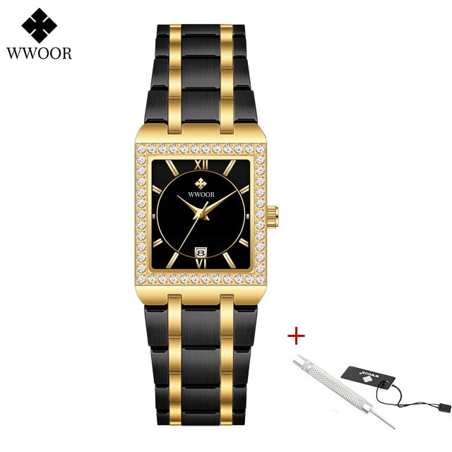 Relógio de pulso feminino quadrado de luxo simples