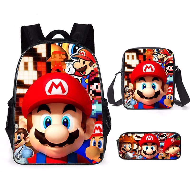 Kit escolar do Super Mario 3 peças Estojo + Bolsa + Mochila