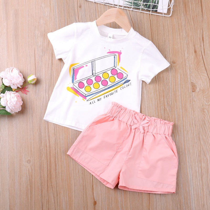 Conjunto infantil feminino de 2 peças camiseta + saia