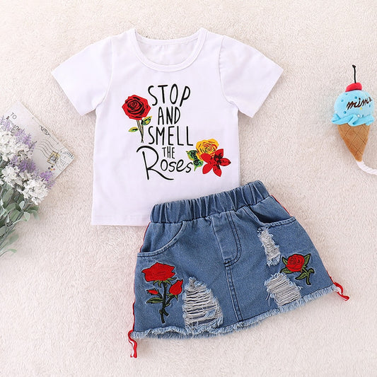 Conjunto infantil feminino de 2 peças camiseta + saia