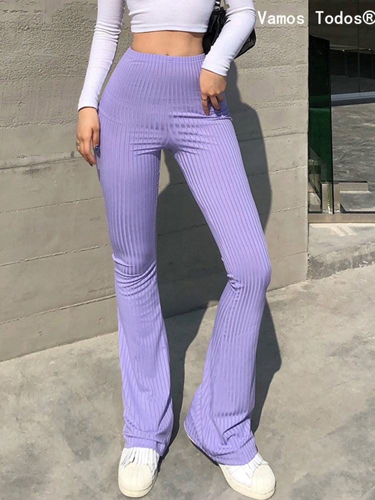 Calça feminina cintura alta estilo capri de boca de sino justa