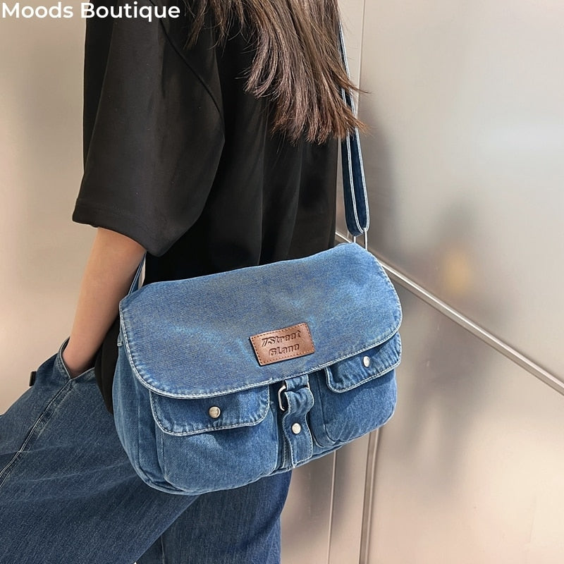 Bolsa tiracolo jeans feminina