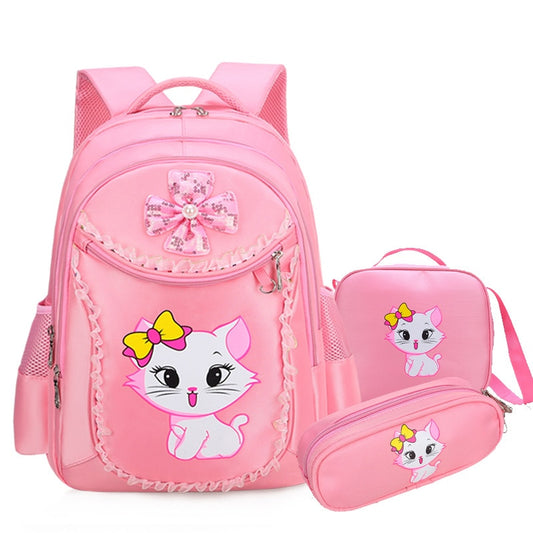 Kit escolar rosa fofa infantil para meninas mochila + estojo + bolsa pequena