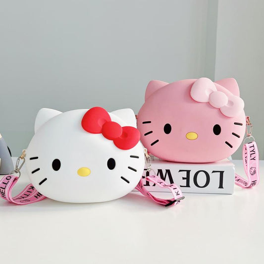 Mini bolsa infantil de ombro Hello Kitty de silicone à prova d'água