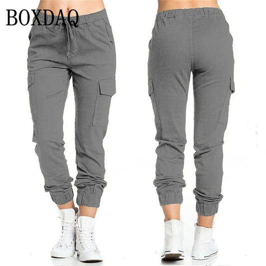 Calça cargo feminina de cintura elástica esportivas