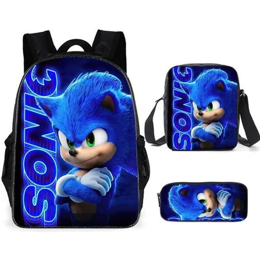 Kit escolar infantil do Sonic 3 peças bolsa+mochila+estojo