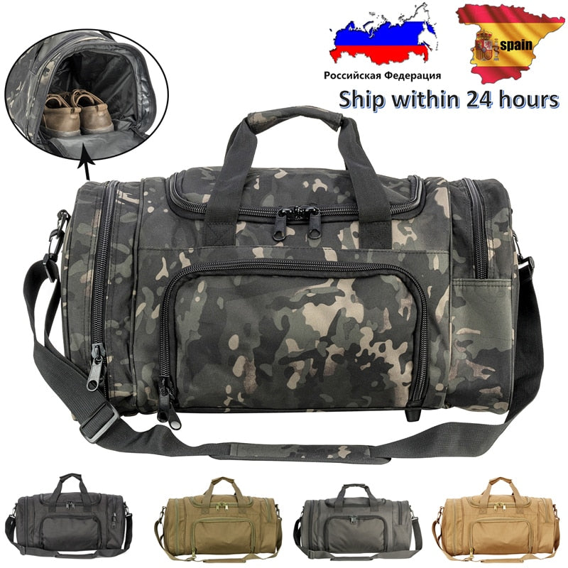 Bolsa de viagem tático militar masculino com compartimento para sapatos