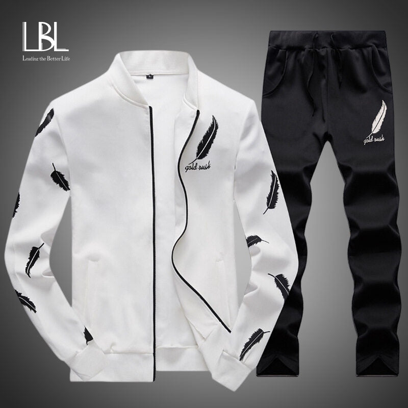 Conjunto esportivo masculino de 2 peças jaqueta + calça